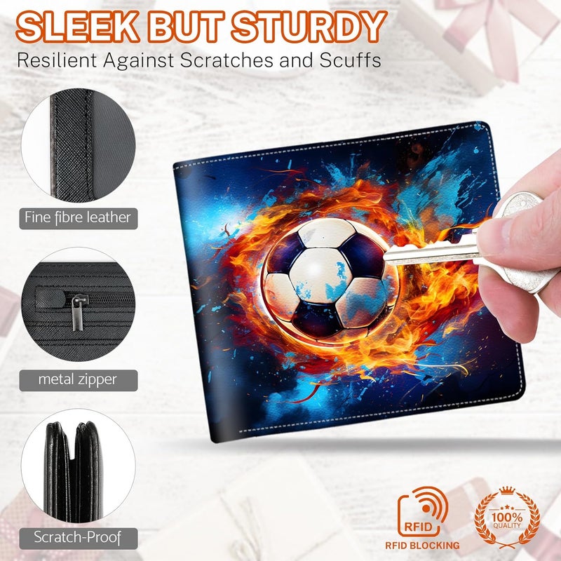 Mindow Boys Wallet for Kids, Teen Boy Soccer Wallets 9-12 8-10 8-12, Cool Novelty Leather Bifold Rfid Blocking Purse Coin Pocket Zipper Id Window for Children Men Male Youth Guys Birthday Christmas Gifts - Image 4